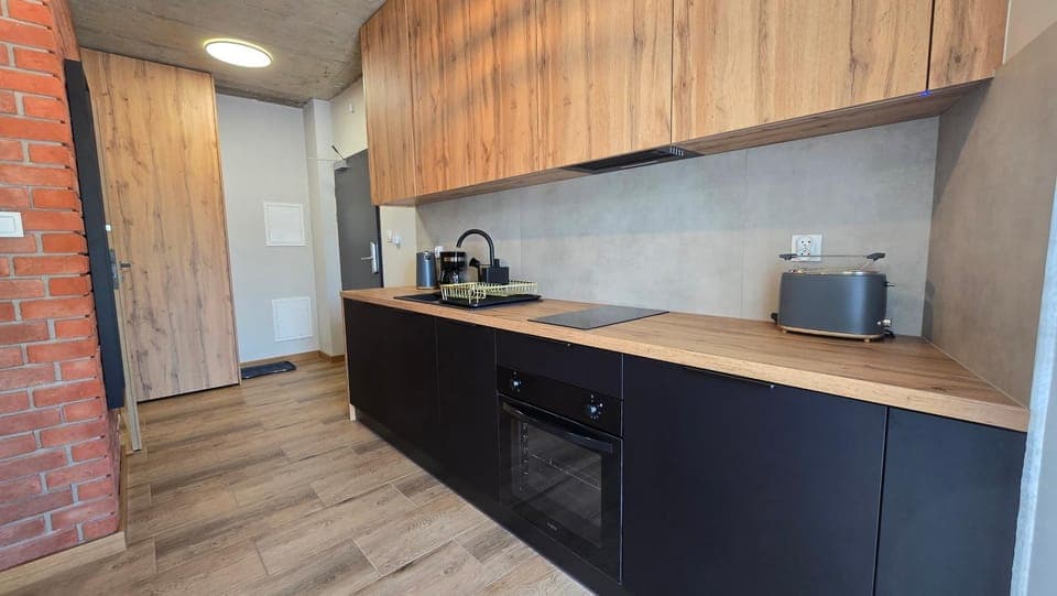 Kitchen or kitchenette, oven, stove, toaster