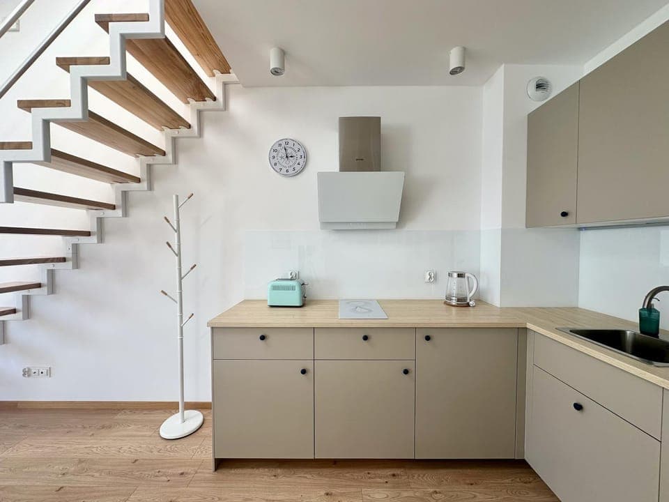 Kitchen or kitchenette, stove, toaster