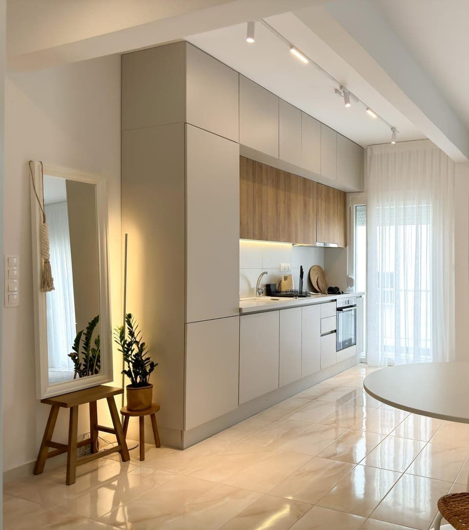 Kitchen or kitchenette, stove