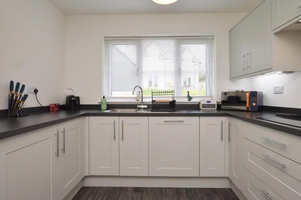 Kitchen or kitchenette, stove