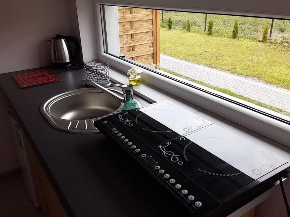 Kitchen or kitchenette, stove