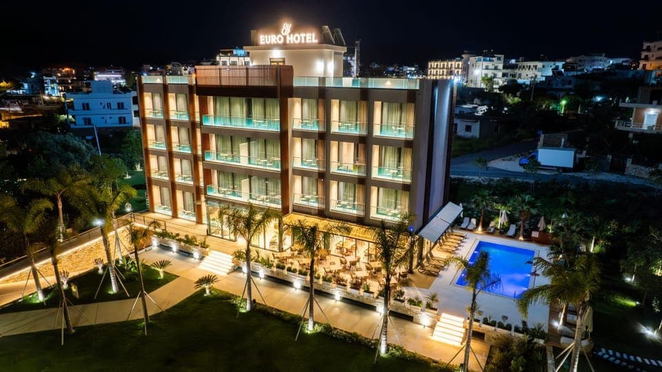Property building, Night, Pool view, Swimming pool