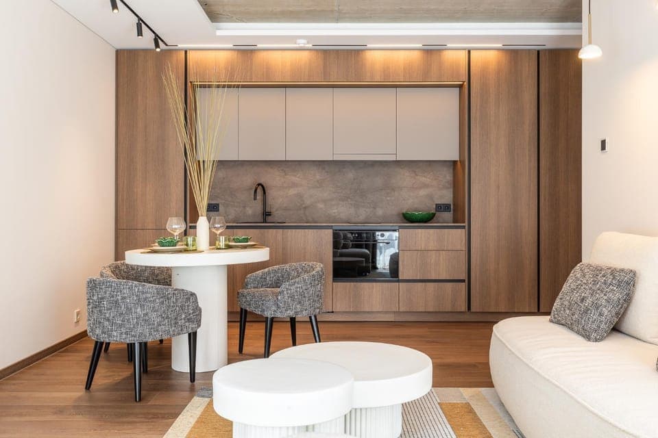 Kitchen or kitchenette, Living room, Dining area