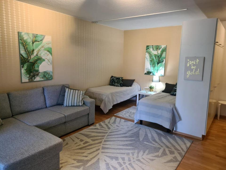 Bed, Living room, Seating area