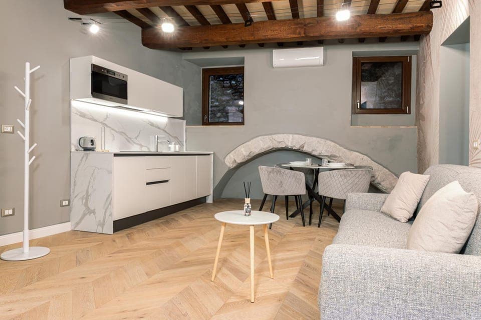 Kitchen or kitchenette, Living room, Dining area, dishwasher, microwave, air conditioner