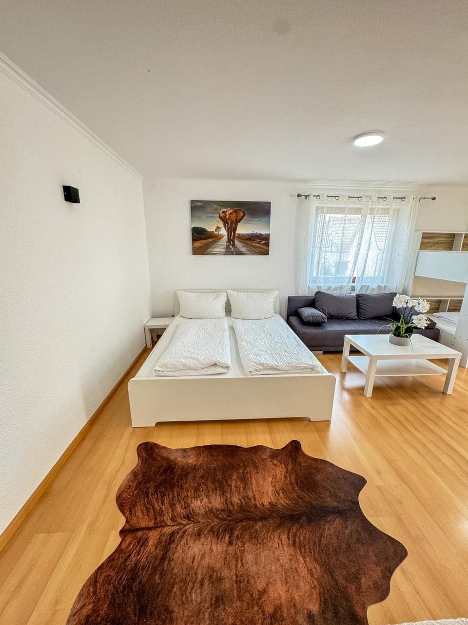 Bed, Living room, Photo of the whole room, Seating area, Bedroom