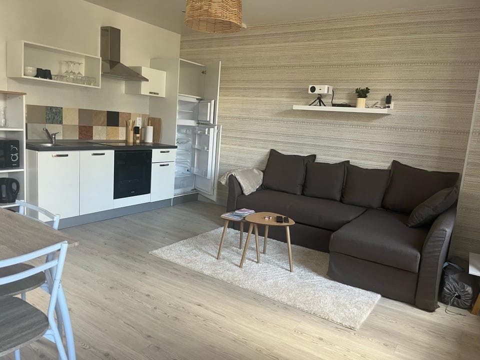 Kitchen or kitchenette, Living room, Seating area, Dining area, oven, stove