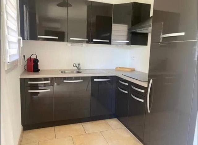 Kitchen or kitchenette, stove