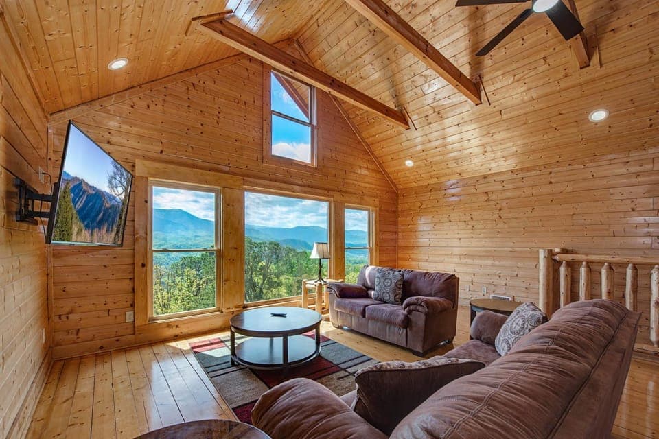 Day, TV and multimedia, View (from property/room), Living room, Seating area, Mountain view, furniture