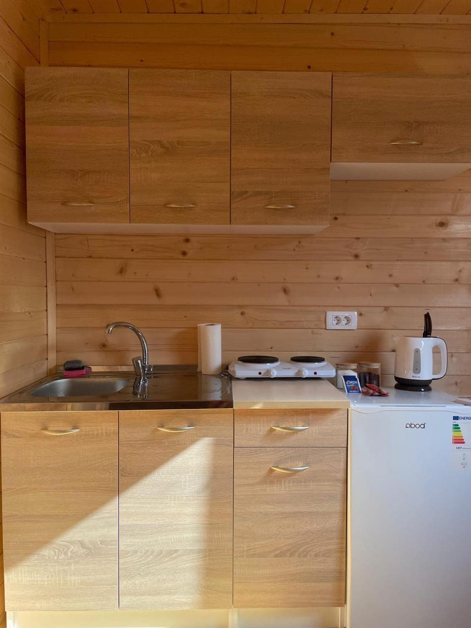 Kitchen or kitchenette, stove