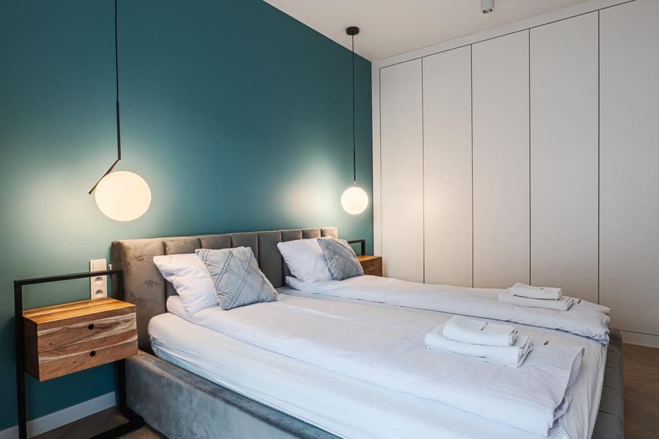 Bed, Photo of the whole room, Bedroom, towels, wardrobe