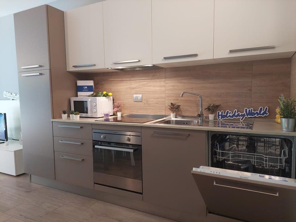 Kitchen or kitchenette, stove