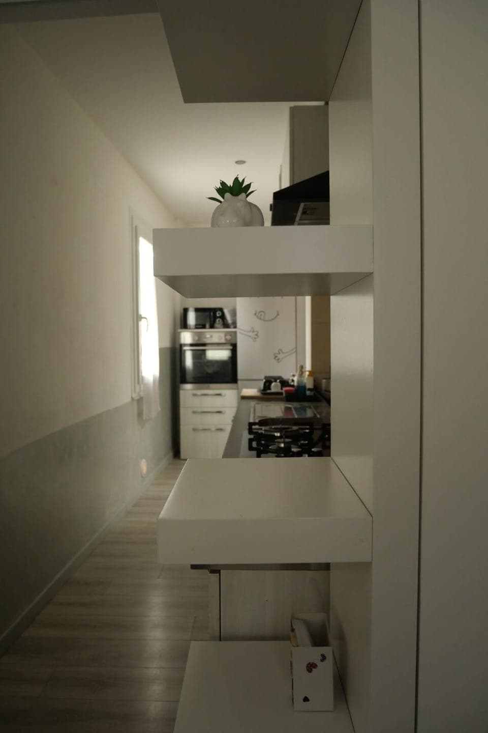Kitchen or kitchenette, stove