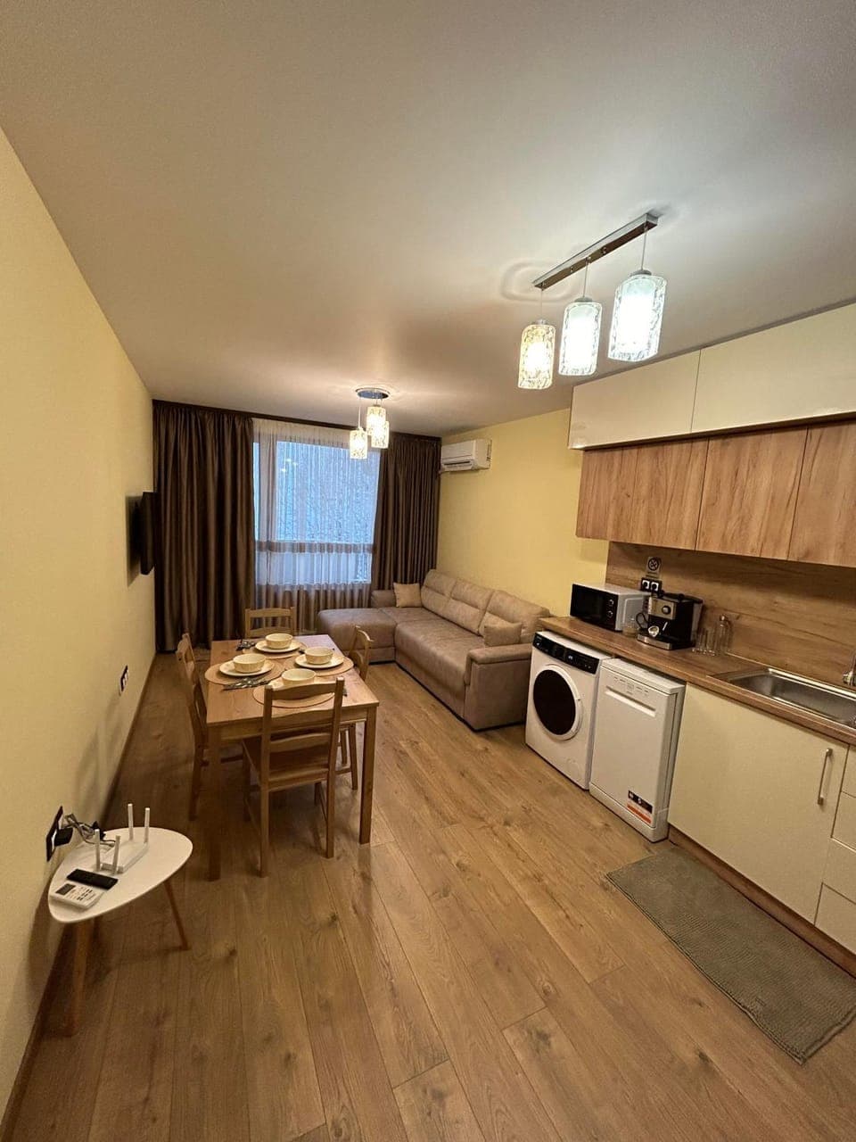 Kitchen or kitchenette, Living room, Dining area, dishwasher, oven, stove, washing machine, dryer