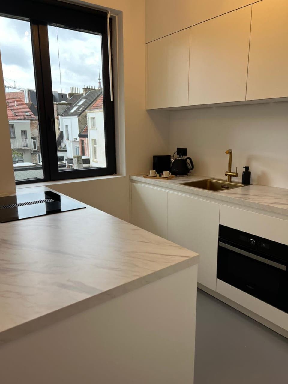 Kitchen or kitchenette, stove