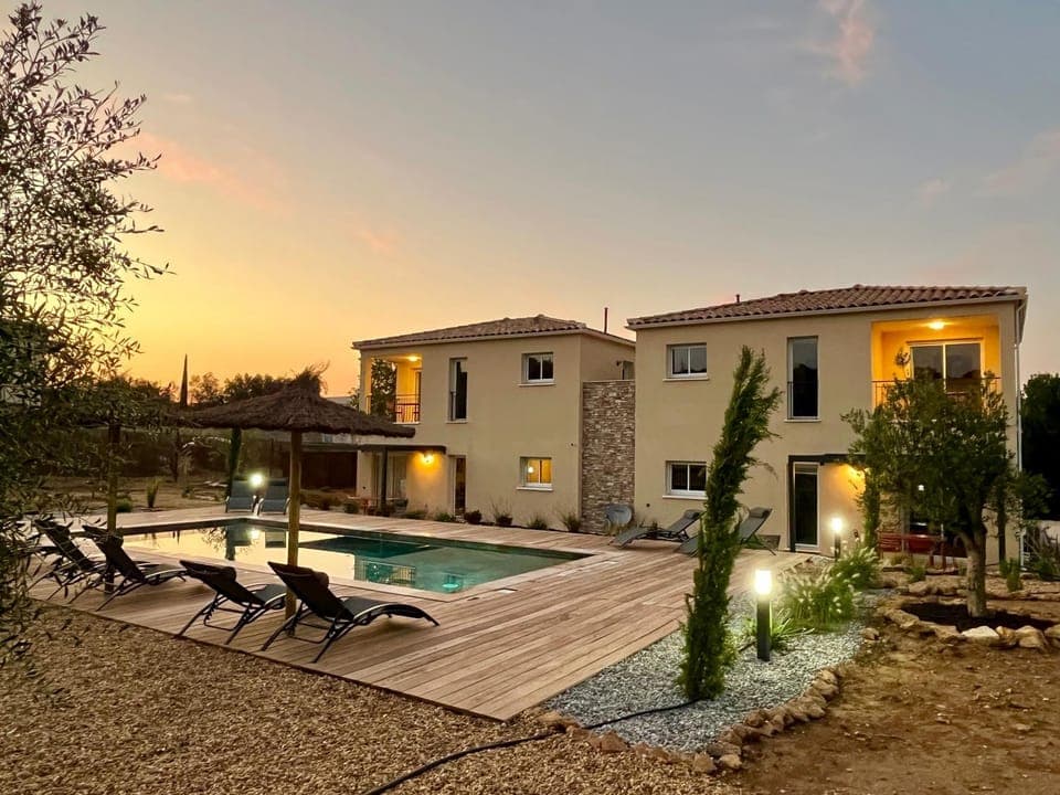 Property building, Night, Garden, View (from property/room), Balcony/Terrace, Swimming pool