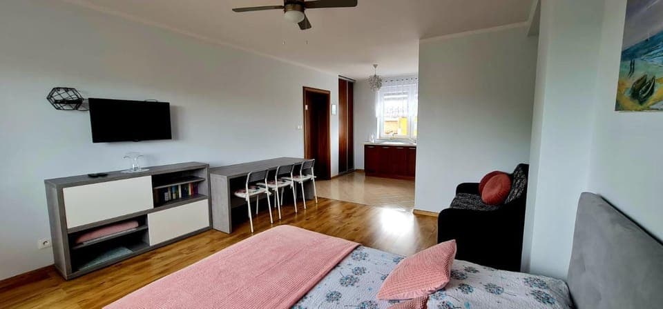 Bed, TV and multimedia, Kitchen or kitchenette, Living room, Photo of the whole room, Seating area, Dining area, Evening entertainment, Bedroom