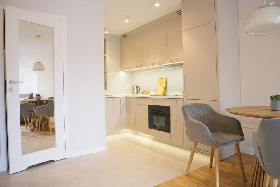 Kitchen or kitchenette, stove