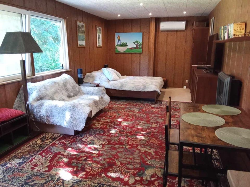 Bed, TV and multimedia, Living room, Seating area