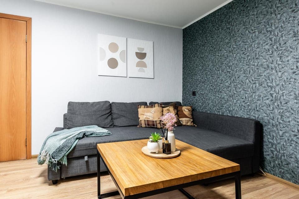 Bed, Living room, Seating area