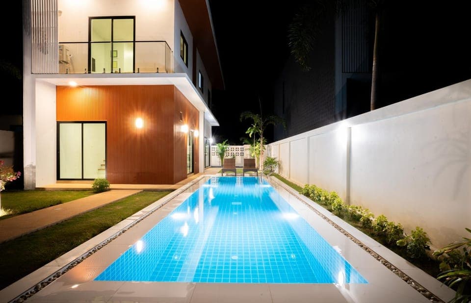 Night, Pool view, Swimming pool