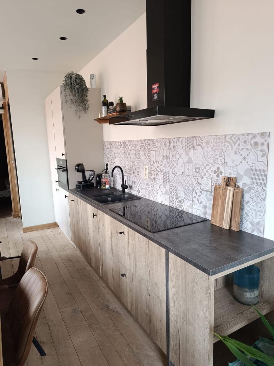 Kitchen or kitchenette, stove