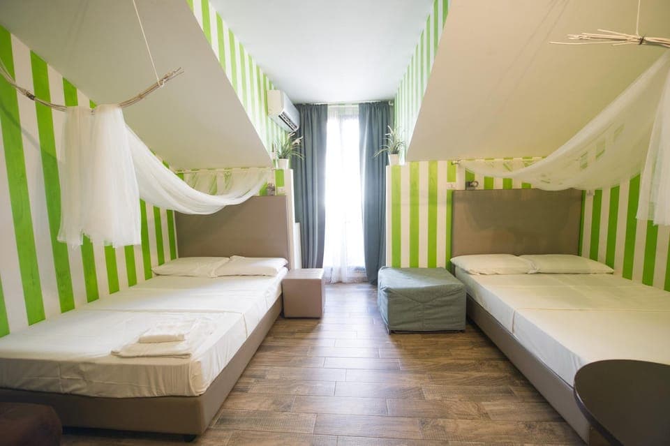 Bed, Photo of the whole room, Bedroom, towels, air conditioner