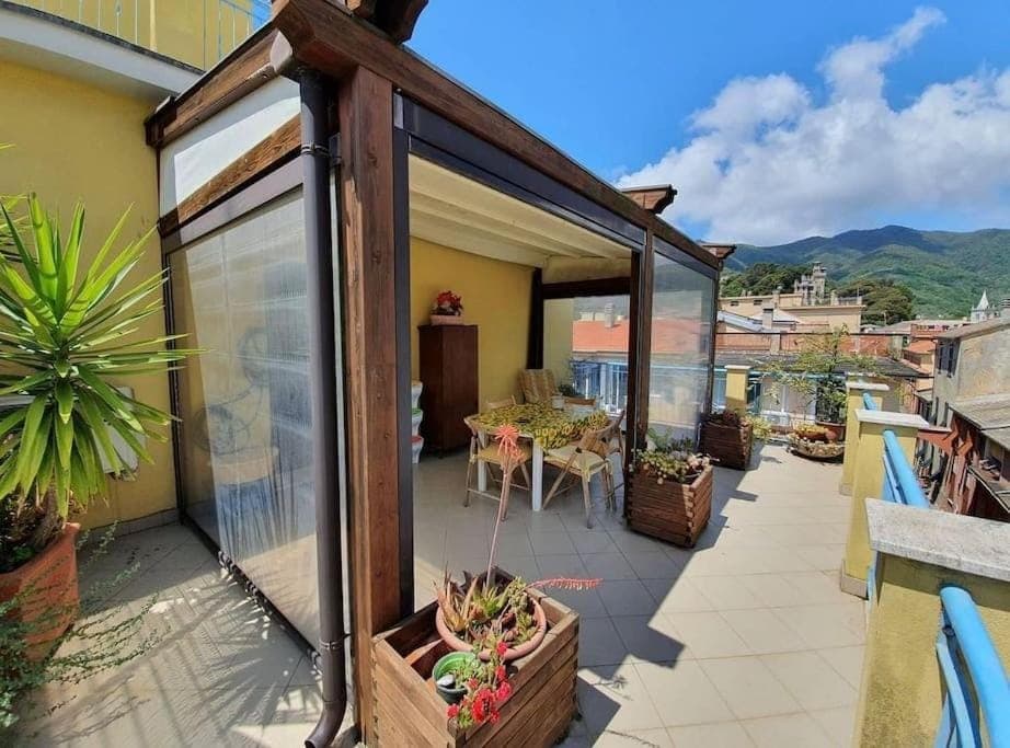 Property building, Patio, Natural landscape, View (from property/room), Balcony/Terrace, Mountain view, Sea view