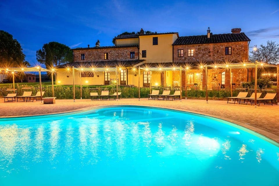 Property building, Patio, Night, Pool view, Swimming pool, sunbed