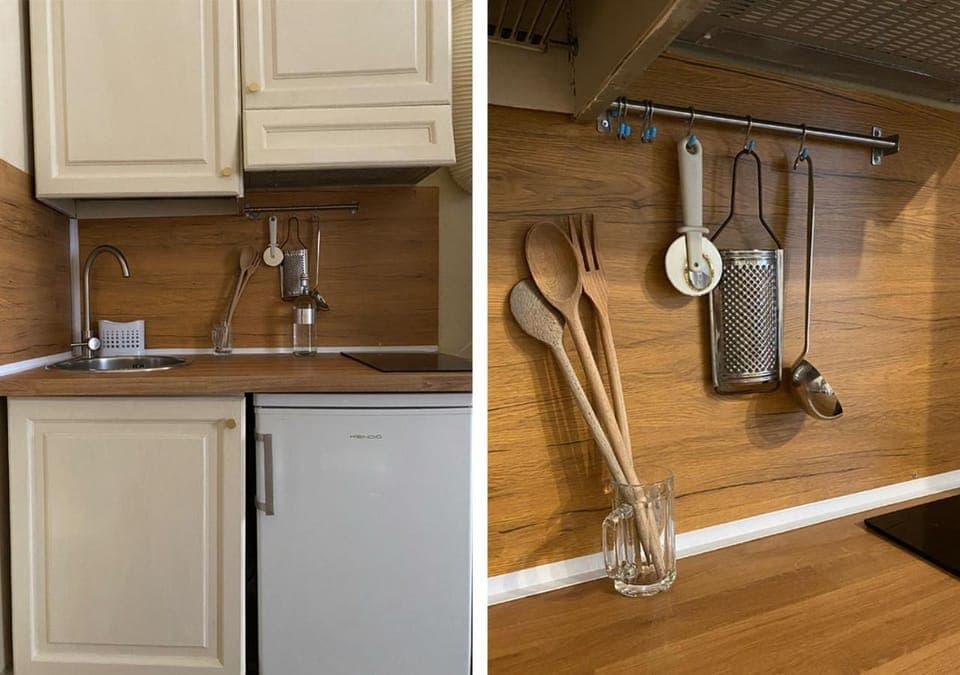 Kitchen or kitchenette, stove