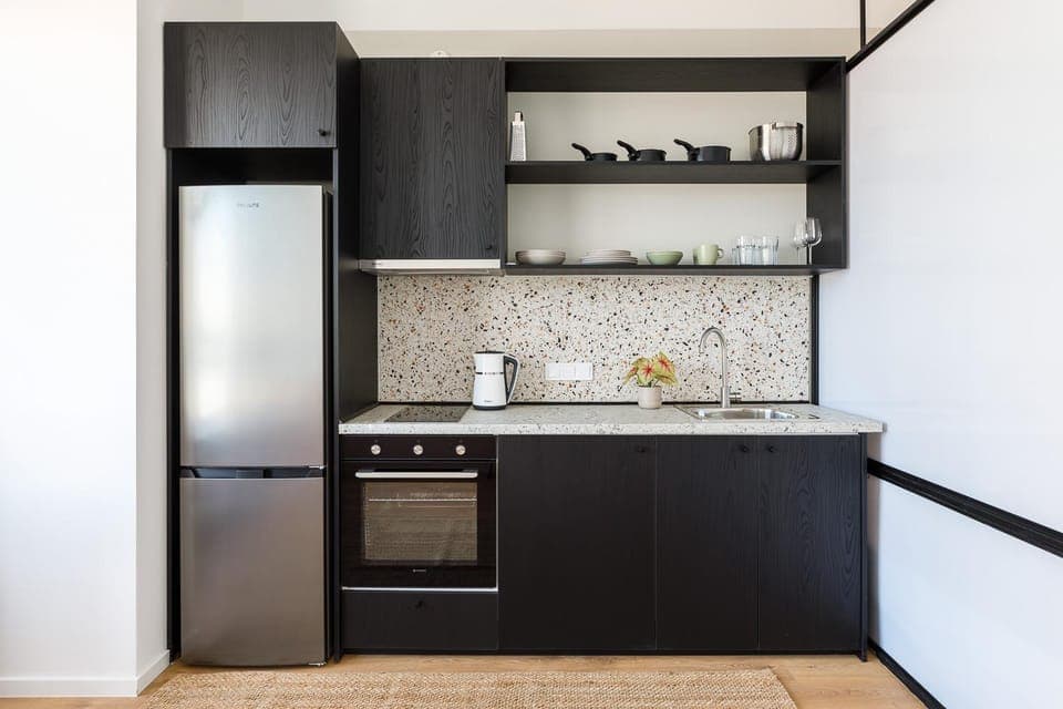 Kitchen or kitchenette, oven, stove