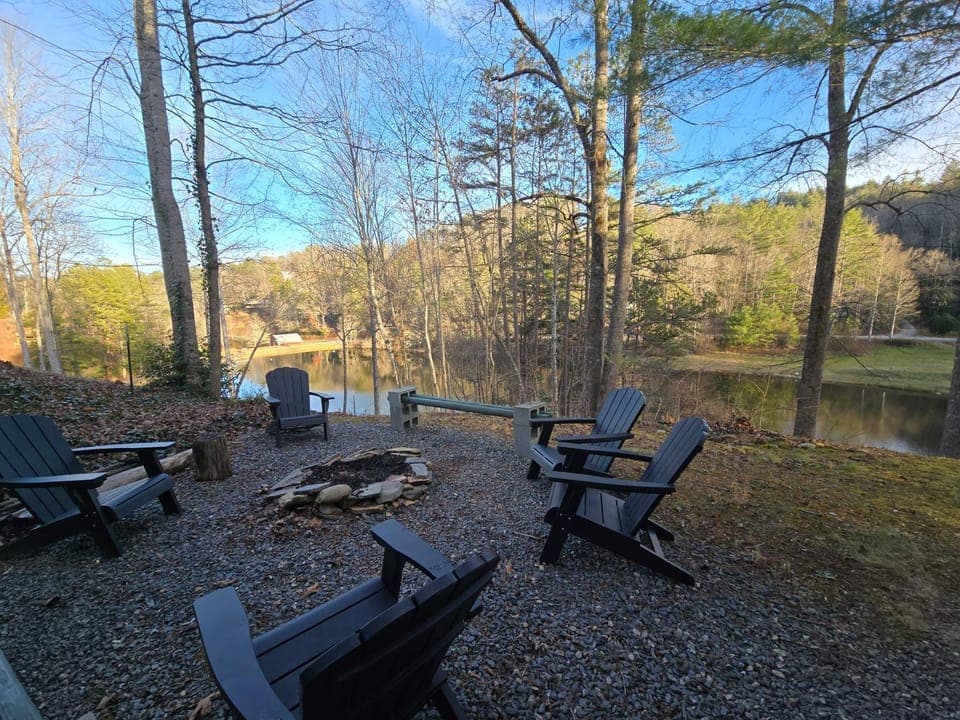 Patio, Natural landscape, Seating area, Lake view, fireplace