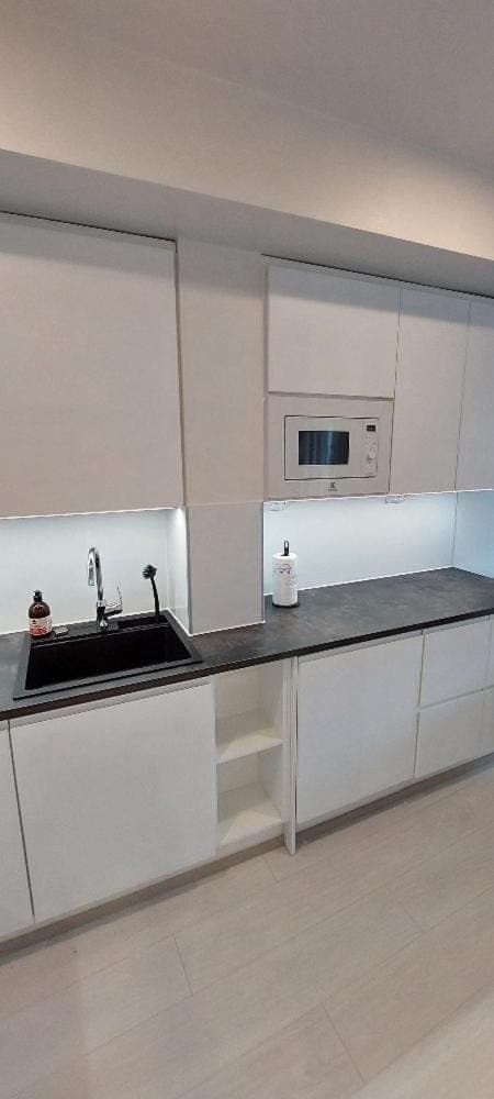 Kitchen or kitchenette, stove