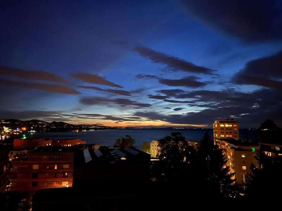 Night, City view, Lake view