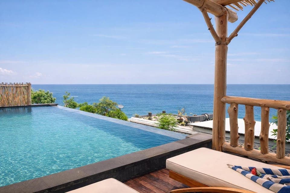 Patio, View (from property/room), Balcony/Terrace, Pool view, Sea view, Swimming pool, sunbed