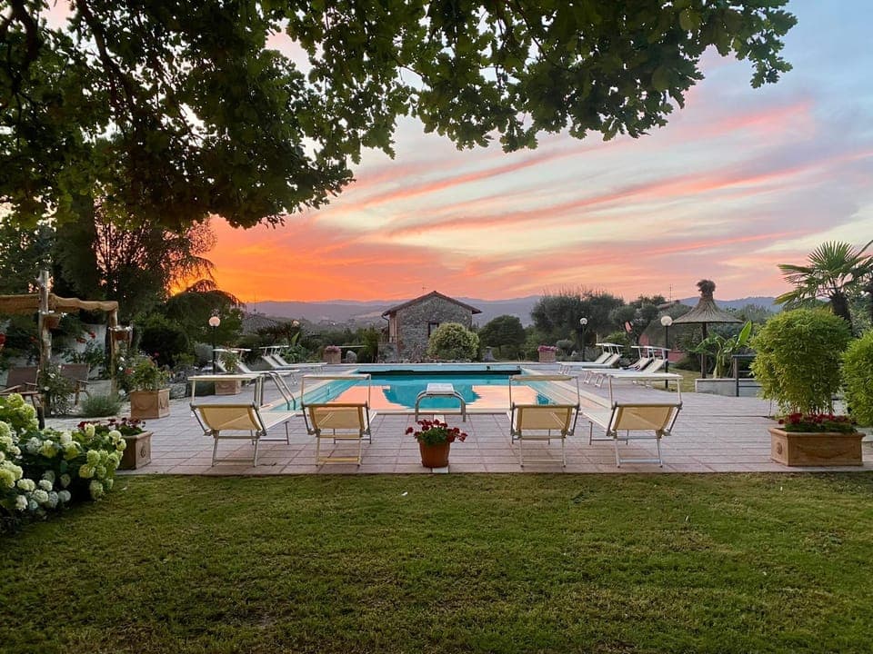 Garden, Balcony/Terrace, Pool view, Swimming pool, Sunset