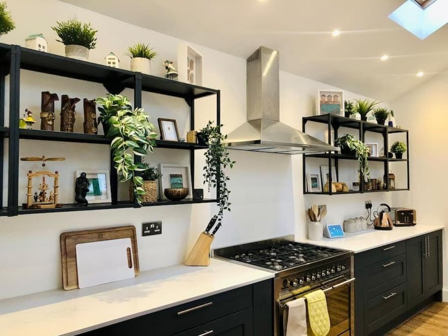 Kitchen or kitchenette, stove