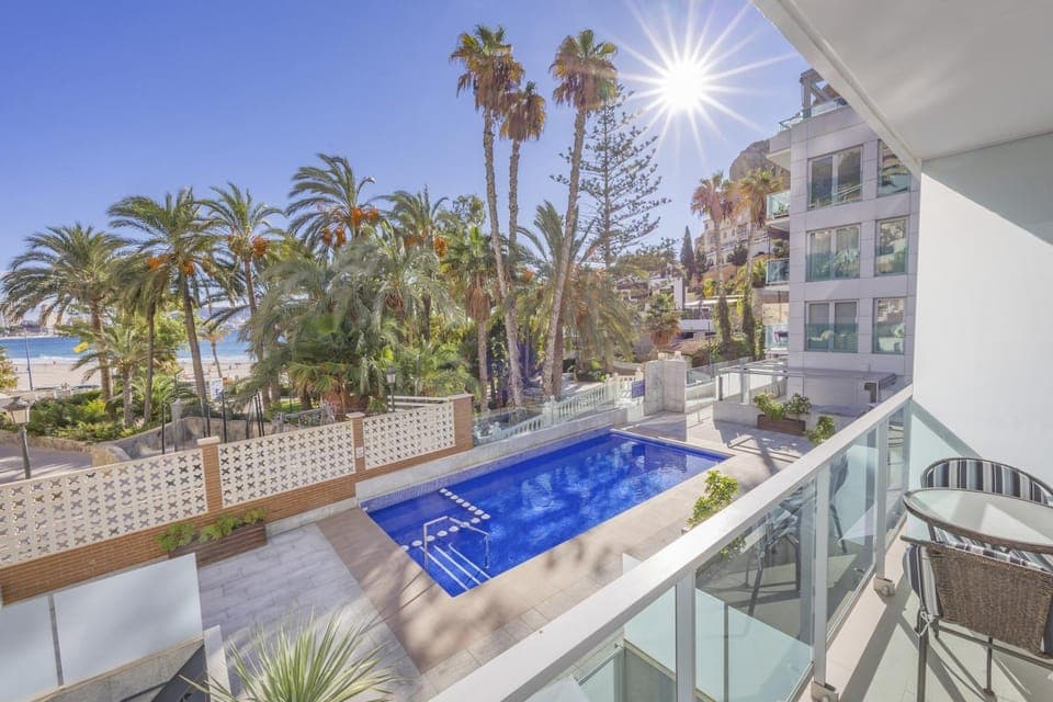 Property building, Living room, Swimming pool