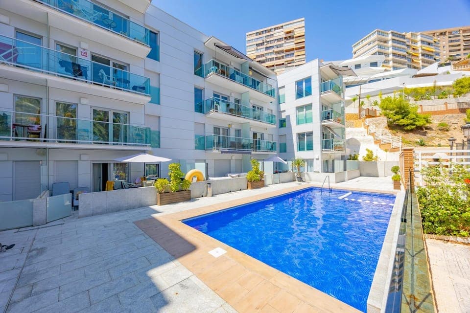 Property building, Living room, Swimming pool