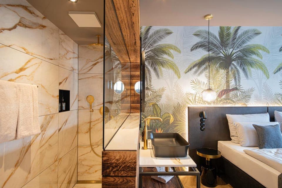 Shower, Bed, Bathroom