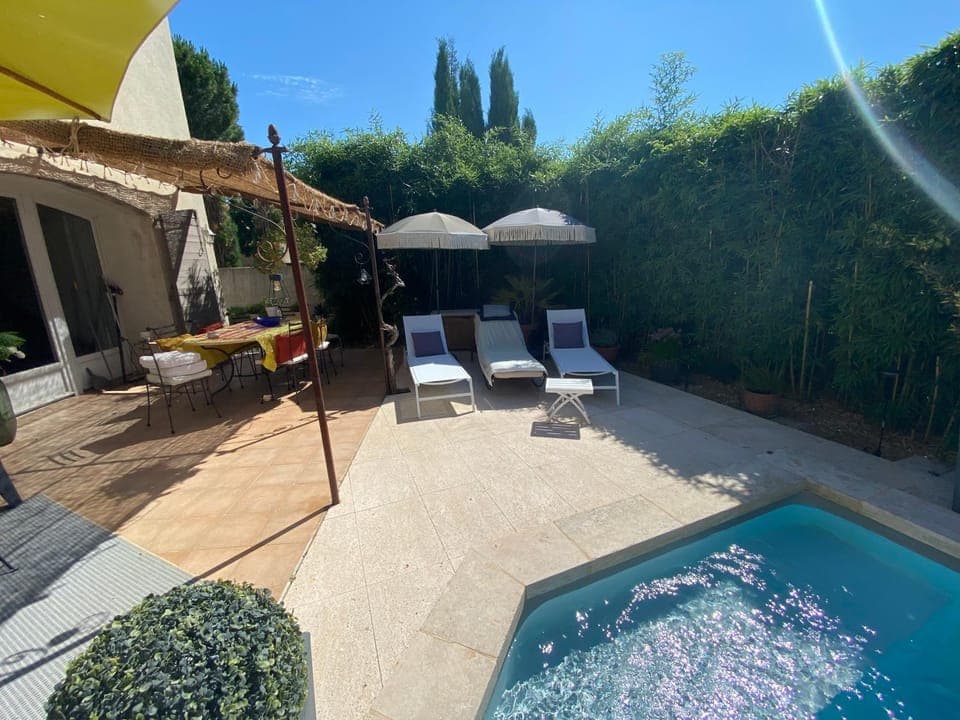 Patio, Garden, Swimming pool, sunbed