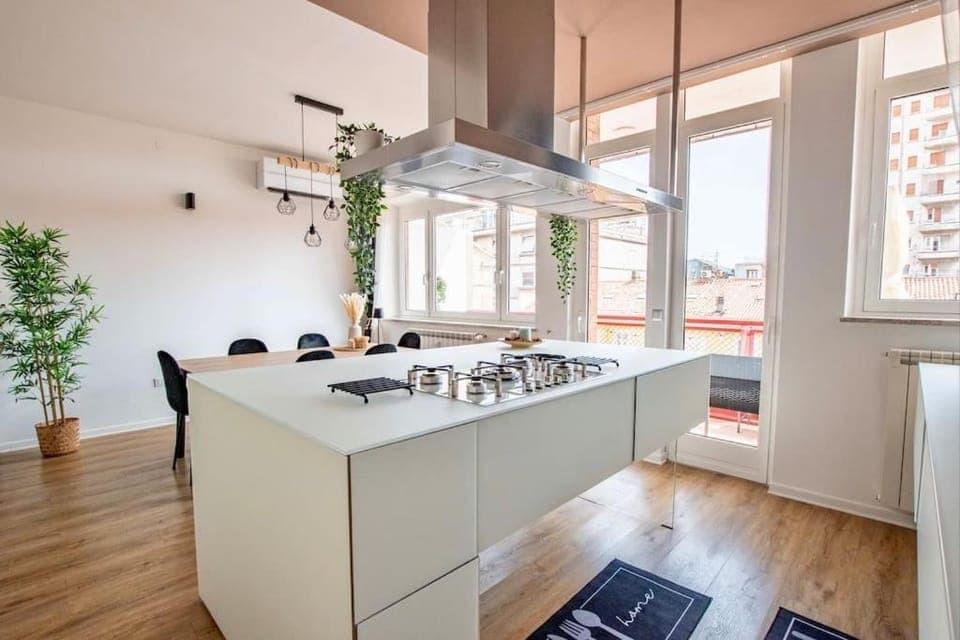 Kitchen or kitchenette, stove