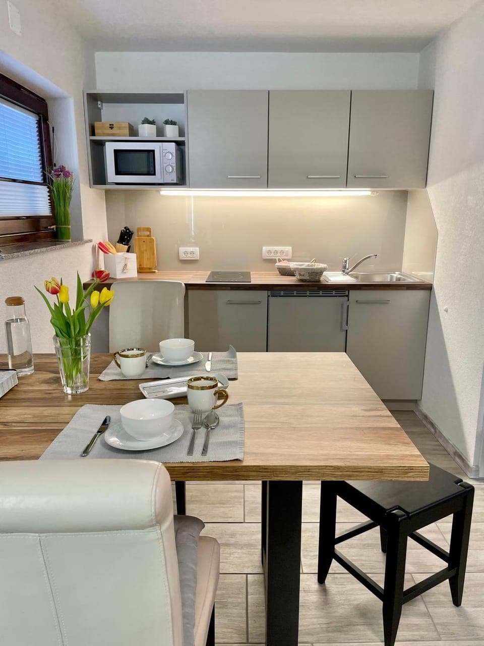 Kitchen or kitchenette, stove, toaster