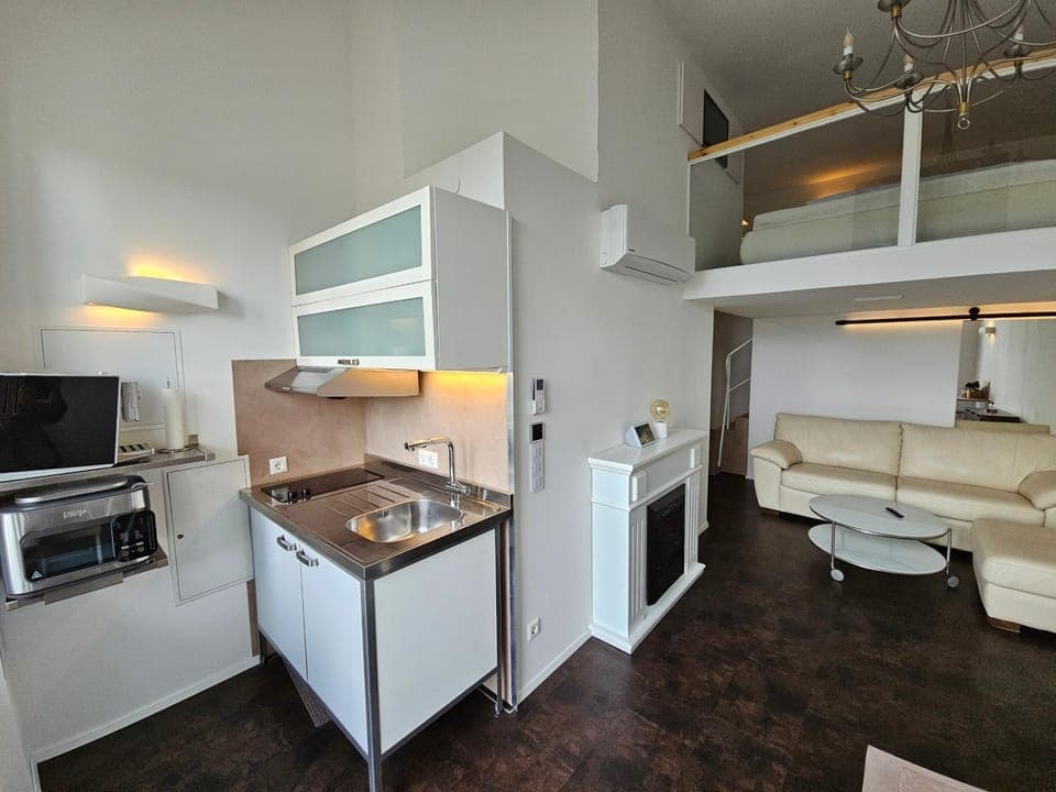 Coffee/tea facilities, Kitchen or kitchenette, Living room, Bedroom, oven, pet friendly, stove, air conditioner, air conditioner