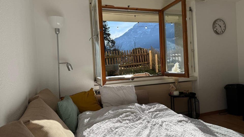 Bed, Living room, Mountain view