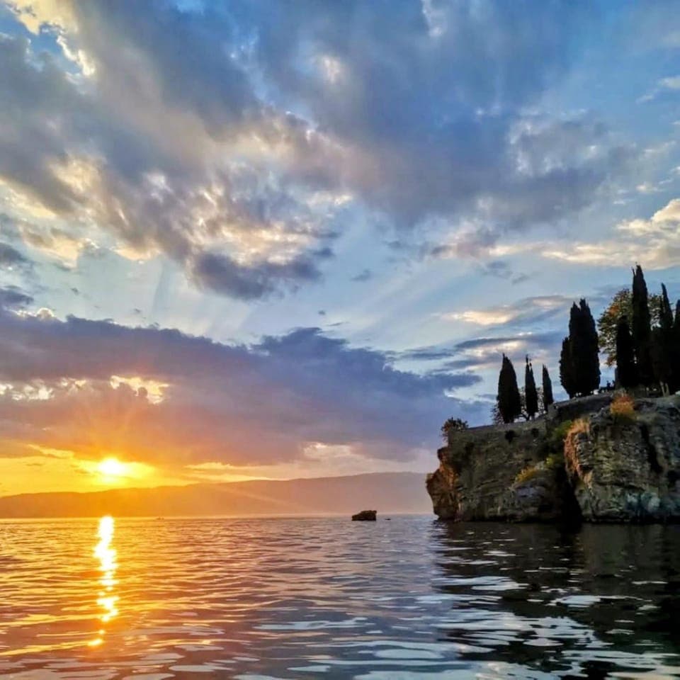 Nearby landmark, Natural landscape, Lake view, Sunset