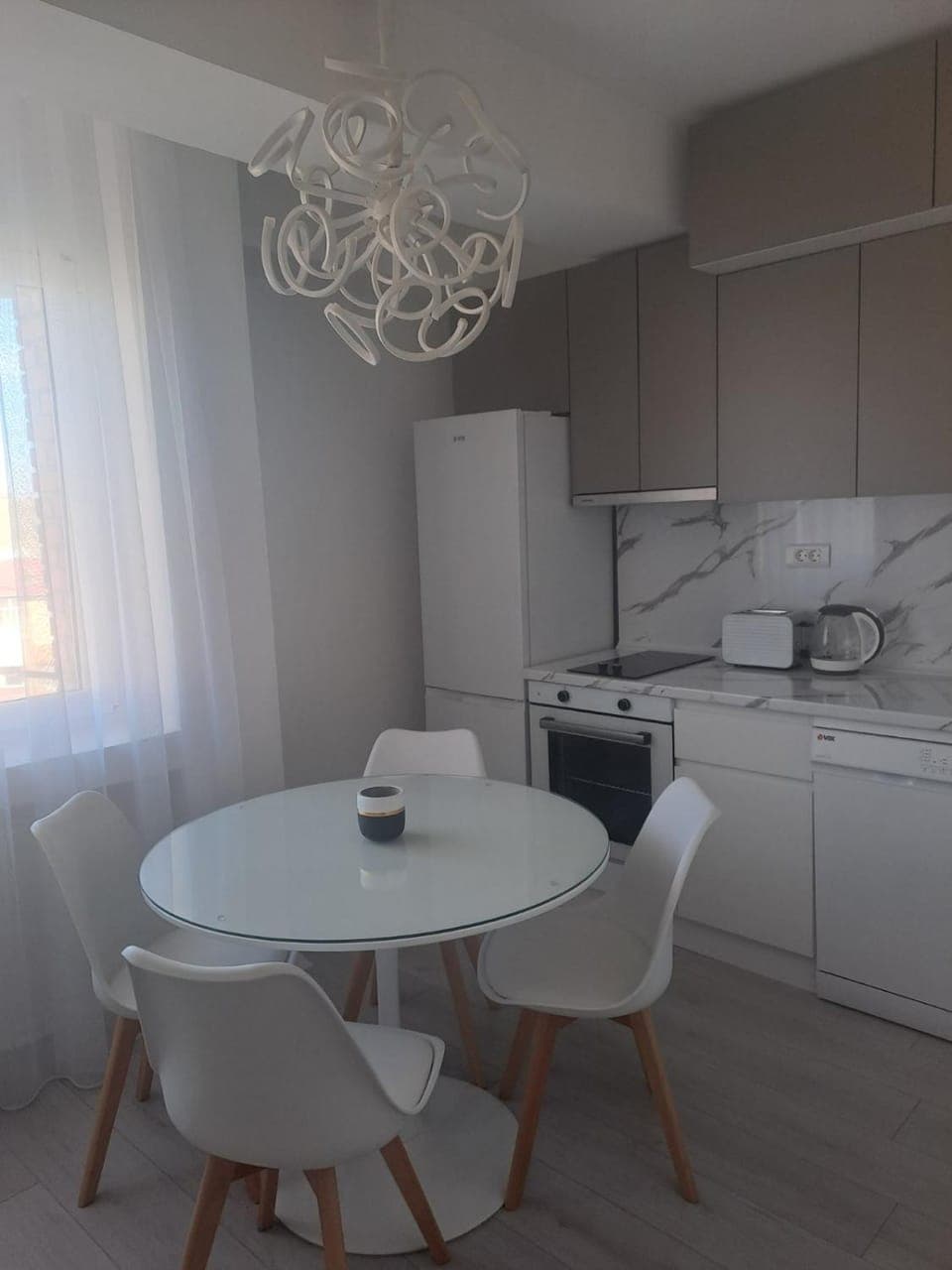 Kitchen or kitchenette, stove