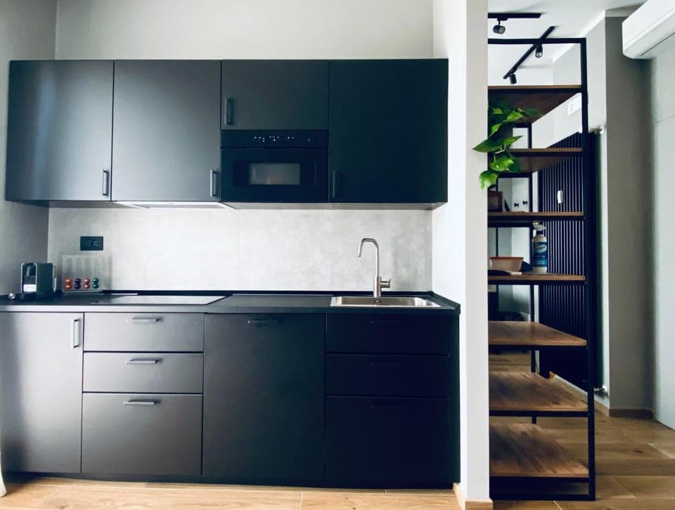 Kitchen or kitchenette, stove