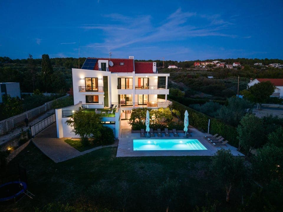 Property building, Night, Pool view, Swimming pool