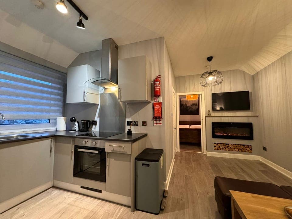 Kitchen or kitchenette, oven, stove, toaster